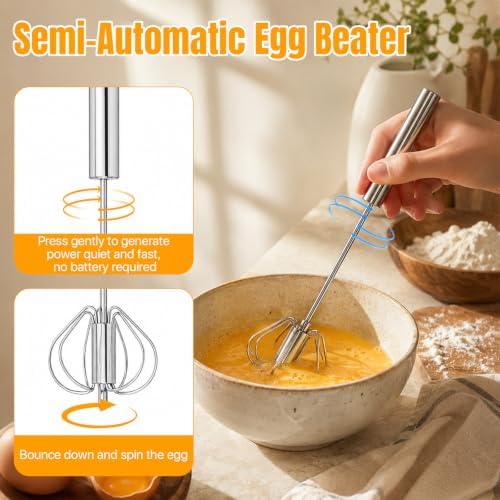 Stainless Steel Egg White Separator Semi-Automatic Whisk Set with