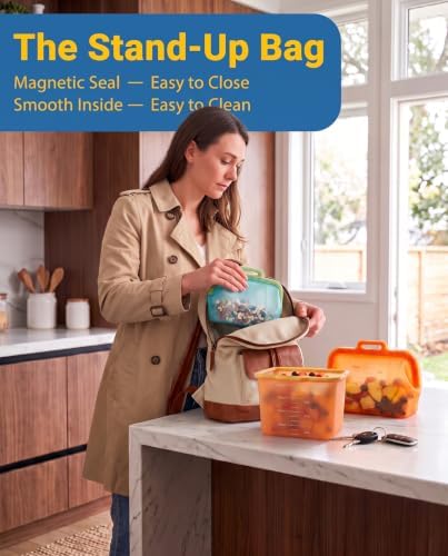 Reusable Silicone Food Storage Bags, No Harsh Smells, 6-Cup / 50 oz