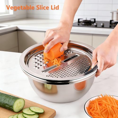 Large Salad Spinner with Storage Lid, 5.29QT Stainless Steel