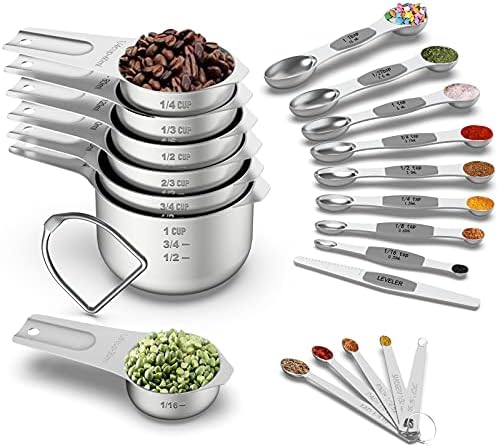 Measuring Cups and Magnetic Measuring Spoons Set, Wildone Stainless