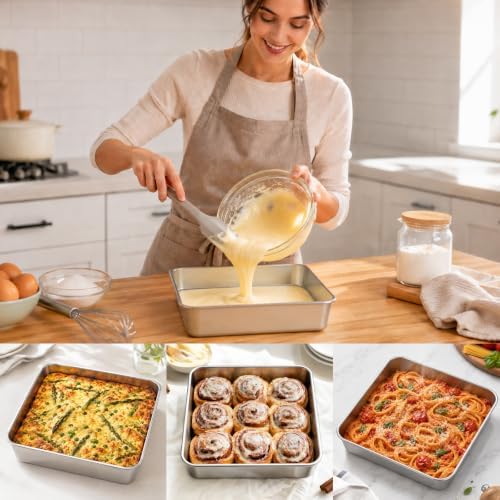 4 Pieces 8 x 8 Baking Pan with Lid, Stainless Steel Square Cake Pan