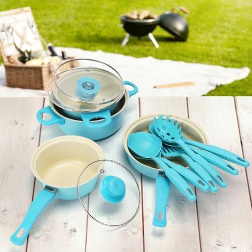 Non-Stick Cookware Set, 13 Piece Set Portable Lightweight Cast Iron