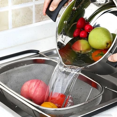 Over The Sink Colander, Stainless Steel Fine Mesh Expandable Colander