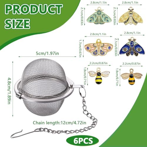 6 Set Tea Infuser for Loose Leaf Tea with Butterfly Bee Charm Pendant