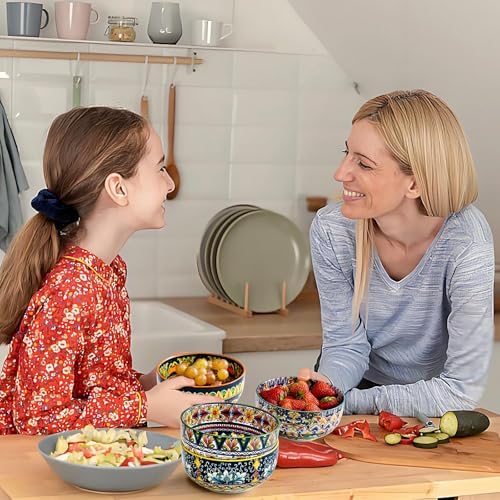 Meolibour Ceramic Cereal Bowls Set of 6, 28 oz Bohemian Soup Bowl