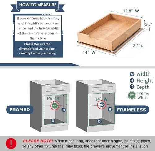 Pull Out Cabinet Drawers - 6x2 Size Options (12-23'W,18-21'D), Pre-Assembled with Soft Close Slides, Solid Beechwood, Easy Installation (14'W x 21'D)