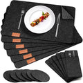 6 Placemats, 6 Coasters & 6 Cutlery Bags, Dark Gray Felt Table Mats