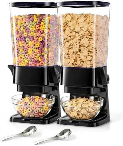 Cereal Dispenser Countertop Black 2 Pack with Bowl Spoon, 5.5 QT Cereal Containers Storage, Snack Dispenser for Pantry Kitchen Organization Oatmeal Nut Granola Candy Dry Dood