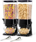 Cereal Dispenser Countertop Black 2 Pack with Bowl Spoon, 5.5 QT Cereal Containers Storage, Snack Dispenser for Pantry Kitchen Organization Oatmeal Nut Granola Candy Dry Dood