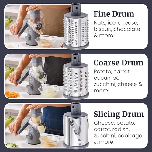 Elite Gourmet Rotary Cheese Grater, 3 Stainless Steel Blades