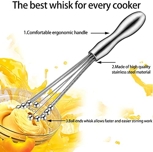 2 Pack Ball Whisk Stainless Steel, 10" and 12", Excellent for Eggs