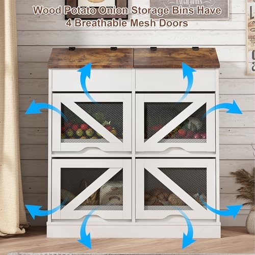Potato And Onion Storage Bin with Lid,Rustic Bread&Fruit Organizer