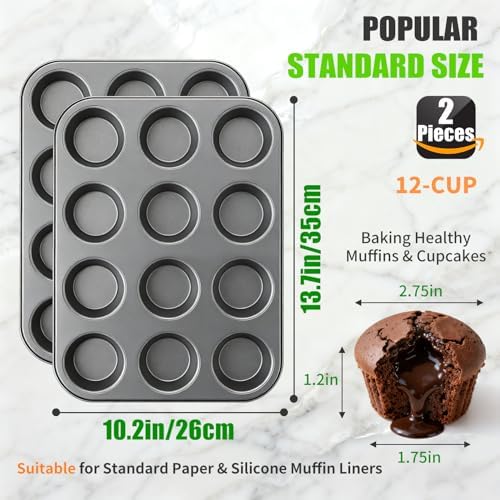 Muffin Pan for Baking, Nonstick Cupcake Tin 12 Cup, 2 Pack Cup Cake