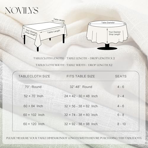 NOVILYS 70 Inch Round Tablecloth with Linen Textured, Cream White