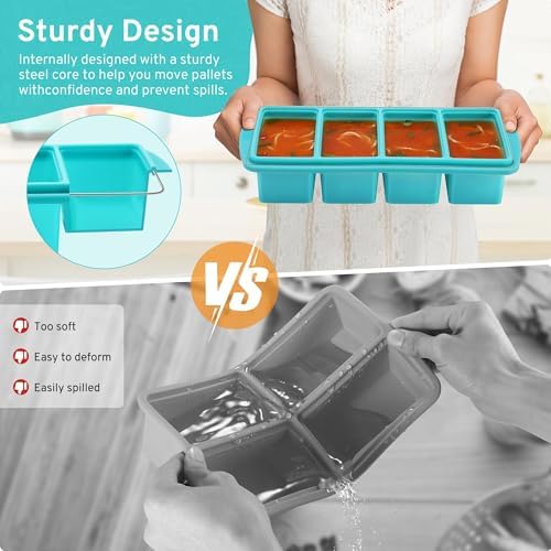 Silicone Freezer Tray with Lid, 1-Cup, 2-Pack, Aqua