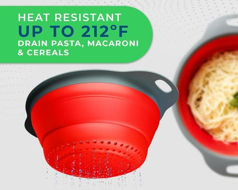 Kitchen Strainers Set of 2 -Collapsible Silicone Colanders For Easy