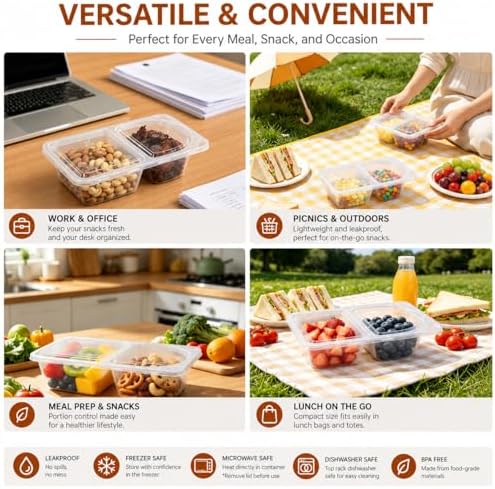10 OZ (300ml) Snack Containers with Lids,20-Pack Reusable Double
