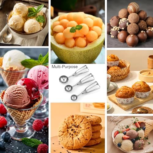 Cookie Scoop Set 3Pcs 18/8 Stainless Steel for Ice Cream & Dough Gift