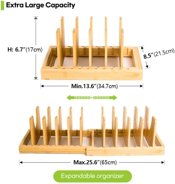 Pots and Pans Organizer under Cabinet, Bamboo Expandable Bakeware and Cutting - Image 2