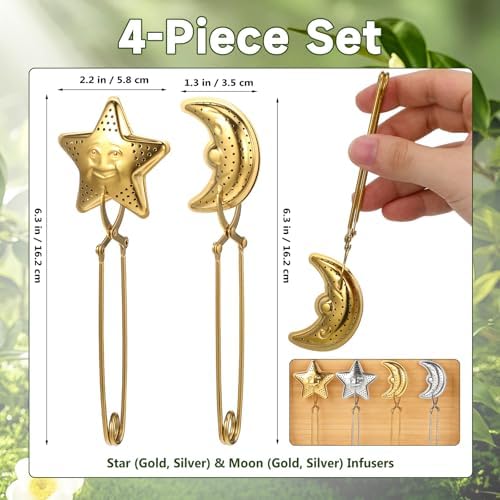 NUOBESTY 4Pcs Tea Infuser Set, Stainless Steel Star Moon Shape Tea