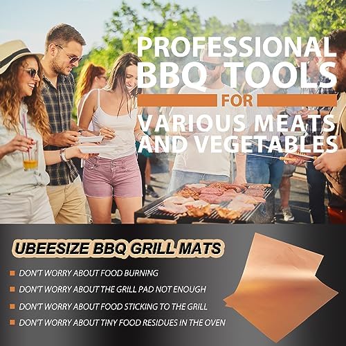 UBeesize 6-Pack Copper Grill Mats, Non-Stick Reusable BBQ Grilling Mat