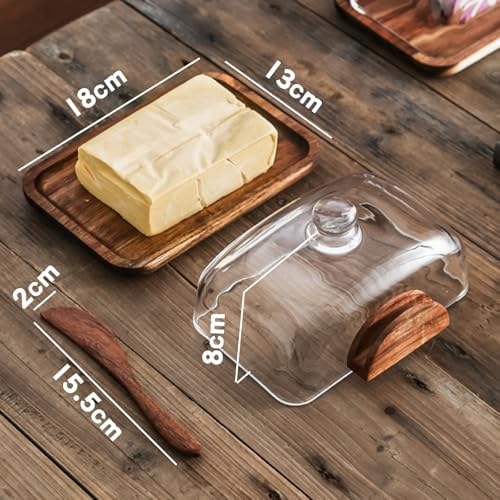 HAN SHENG Wooden Butter Dish with Lid Knife, Butter Storage Holder