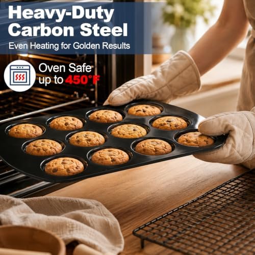 UWILLION Muffin Top Pan, 12 Cavity Nonstick Shallow Cupcake Pan
