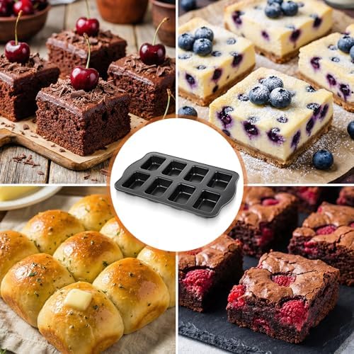 3 Pack Carbon Steel Mini Loaf Pans, 8-Cavity Non-Stick Square Small