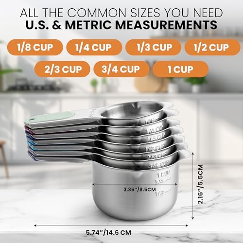 Spring Chef Stainless Steel Magnetic Measuring Cups, Set of 7 & Heavy