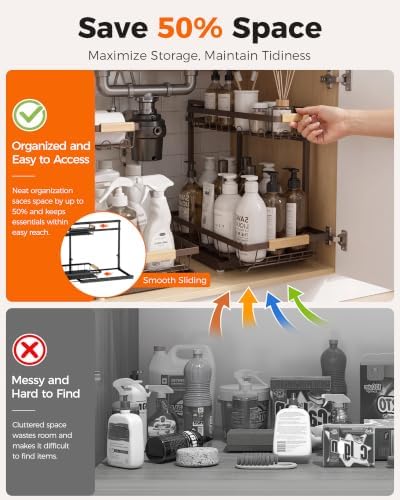 Sevenblue 2-Pack 2-Tier Height Adjustable Under Sink Organizer &