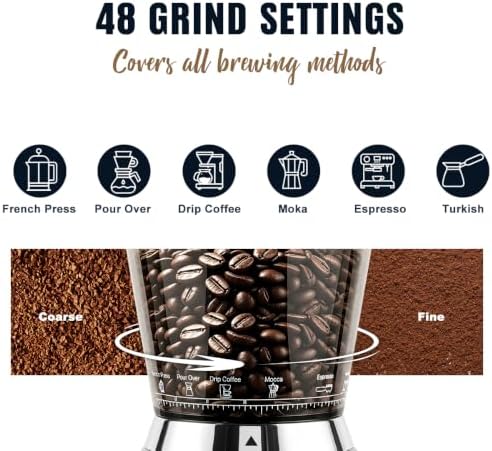 CUSIMAX Electric Burr Coffee Grinder, 48 Settings