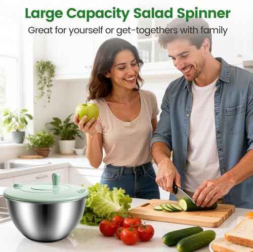 Stainless Steel Salad Spinner 3-in-1, One-Touch Stop and Non-Slip