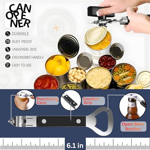 Can Opener Heavy Duty Easy-Use Design, Smooth Edge Safe Cut, Easy Grip