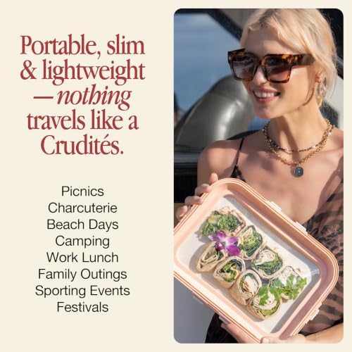 Crudités Portable Snack Tray, Rectangle Cream White 2-Pack