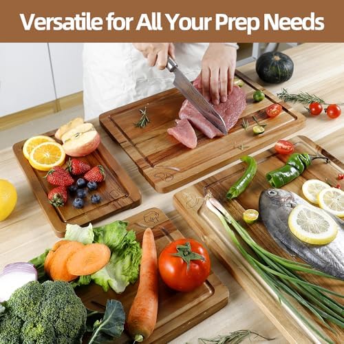 Labeled Cutting Board Set of 4, Wood Chopping Boards with Food Icons
