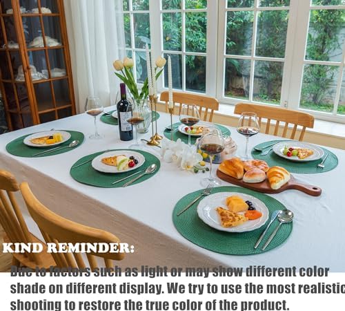 Zupro Round Olive Green Placemats Set of 6 Braided 15" Indoor/Outdoor