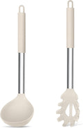 TeamFar Silicone Soup Ladle and Pasta Fork Set, Serving Soup, Non-Toxic & by TeamFar