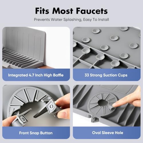 24 in Faucet Mat for Kitchen Sink, Sink Splash Guard, Grey