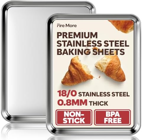Half Sheet Pan Set of 2, 17.3” x 12.2” Stainless Steel Cookie Sheets