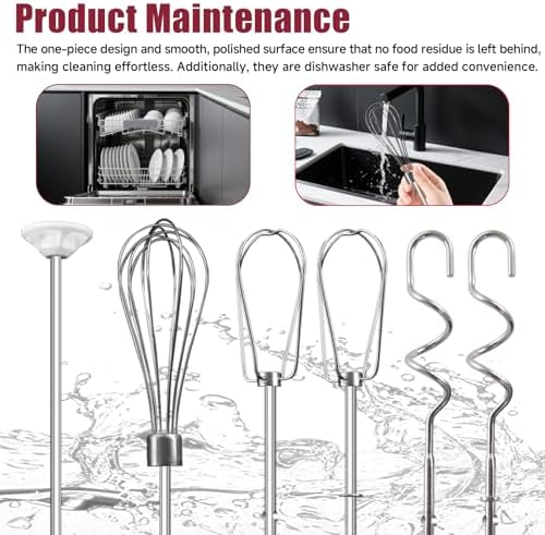Hand Mixer Beater Attachments for Kitchenaid, Whisk, Dough Hooks, and
