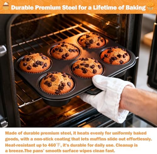 Mity rain 2 Pack Jumbo Muffin Pan Set, Carbon Steel 6-Cup Cupcake Pan