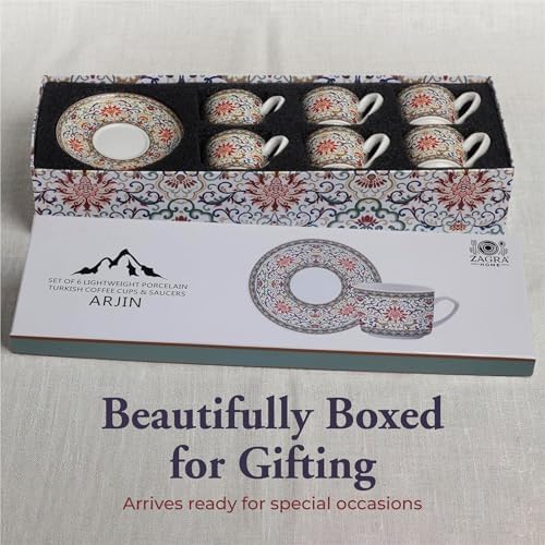Zagara Home Arjin Porcelain Coffee Cup Set of 6, Espresso Cups and