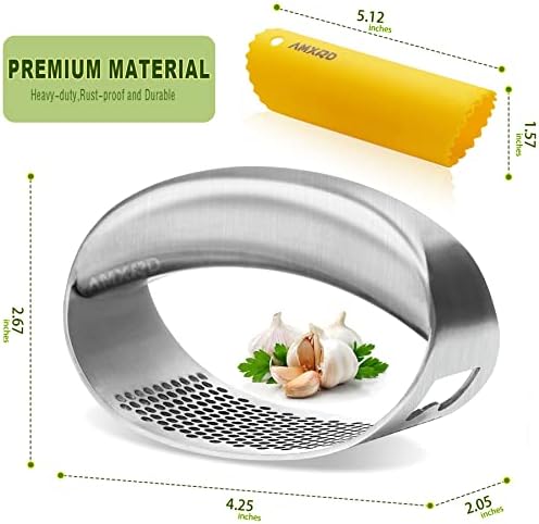 Stainless Steel Garlic Press Rocker with Silicone Peeler
