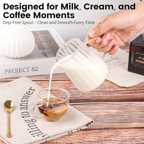 2 Pack Small Glass Pitcher 8.5 Oz, Mini Creamer Pitcher for Coffee