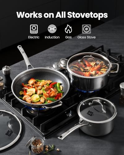 11-Piece Hybrid Stainless Steel Cookware Set, Non Stick Pots and Pans