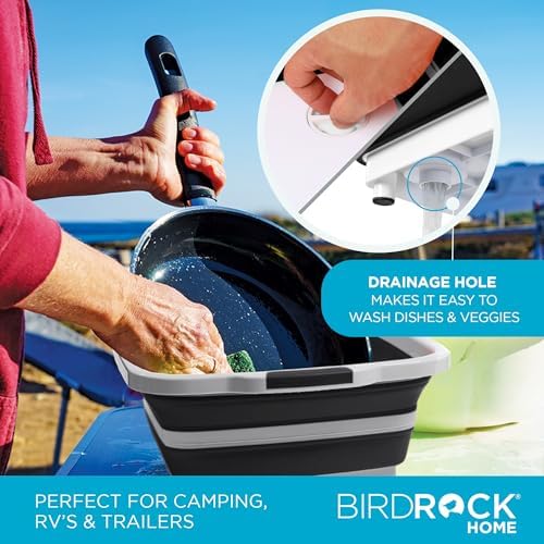 BIRDROCK HOME 11L Collapsible BBQ Prep Tub with Lid, Black, 19”L x