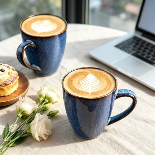 MONITO 17 OZ Coffee Mugs Set of 6, Large Ceramic Blue Coffee Mugs Set