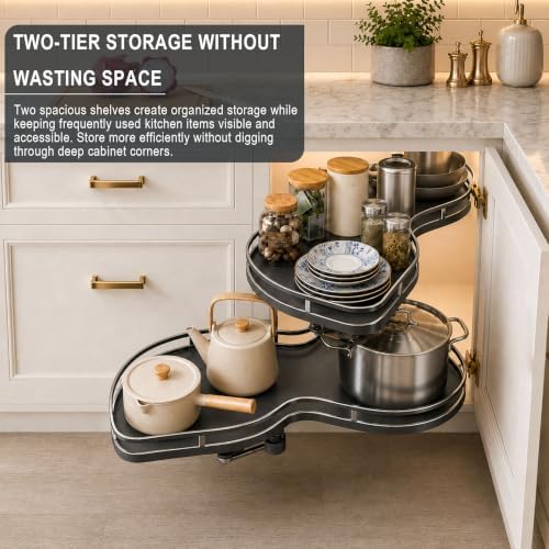 Blind Corner Cabinet Pull Out Organizer,Height-Adjustable 2-Tier Shelves