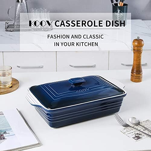 KOOV Ceramic Casserole Dish with Lid, 9 x 13 Inches, Gradient Blue