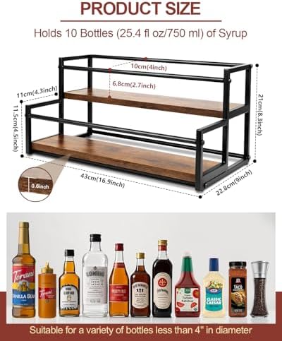 Coffee Syrup Organizer, 2-Tier 10-Bottle Rack
